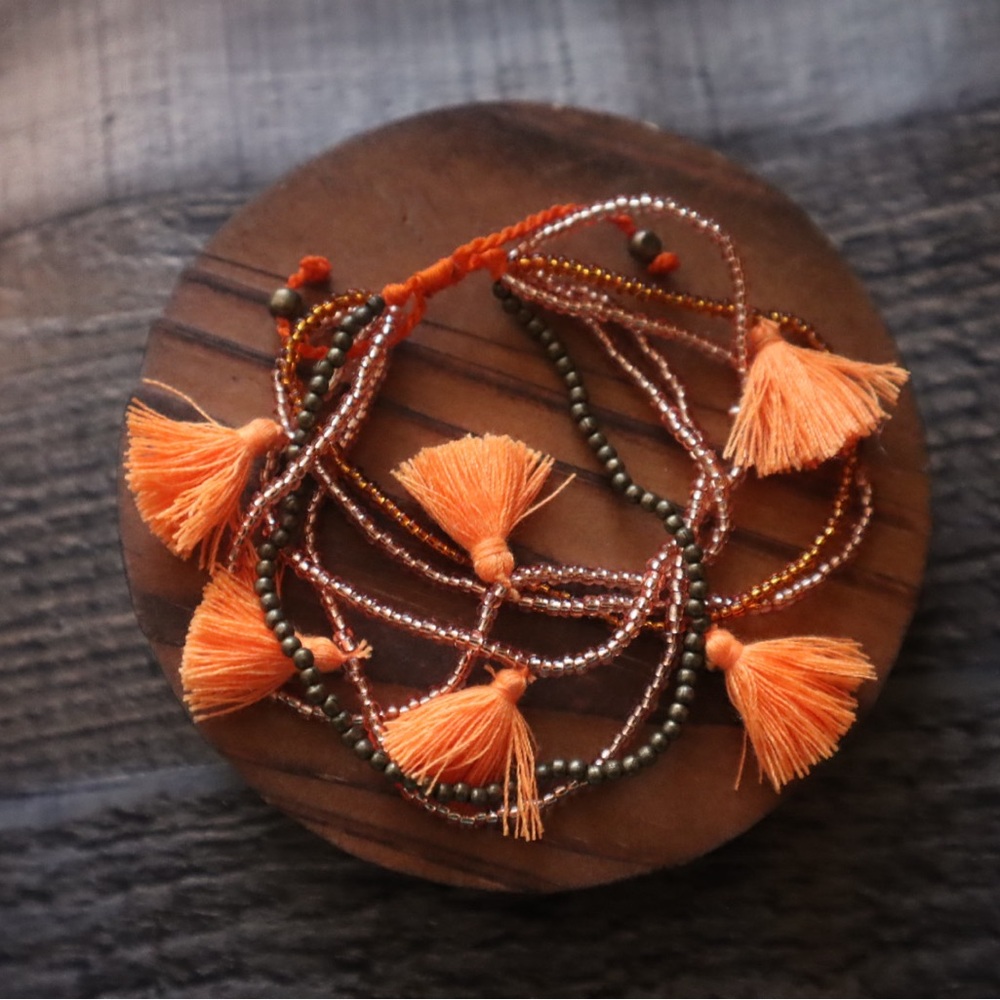 Orange Beaded Tassel Bracelet